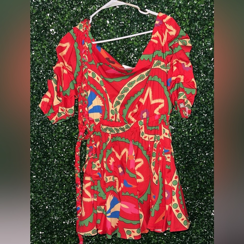 Vibrant Red Patterned Women's midi dress